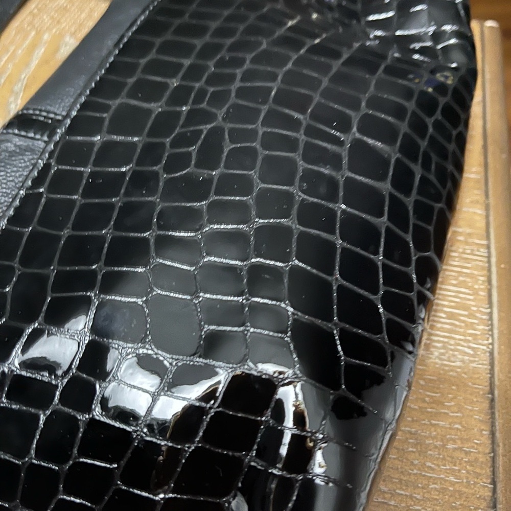 ⭐️SOLD⭐️ Black 🖤 Brighton Leather & Croc 🐊 print shoulder bag 💖 - Picture 2 of 14